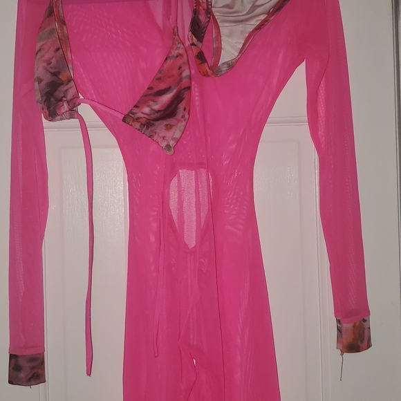 3 pieces Jumpsuit with top and bottom bikini Bartender dancer outfit S hot Pink - Picture 11 of 12